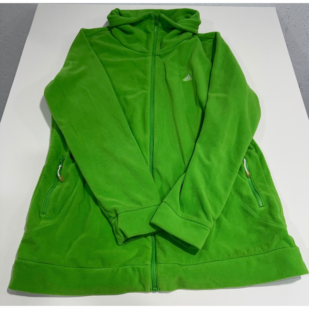 Adidas Womens XL Full Zip Fleece Jacket Lime Green Funnel Neck Activewear